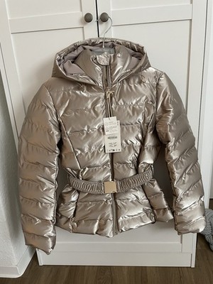 Zara Virale Ski Jacke Winter Jacke Gold Glänzend Steppjacke Vegane Daunenjacke