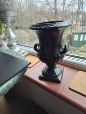 Vintage Black Moonstone Urn Handled Vase With Square Base - Constance Spry Style