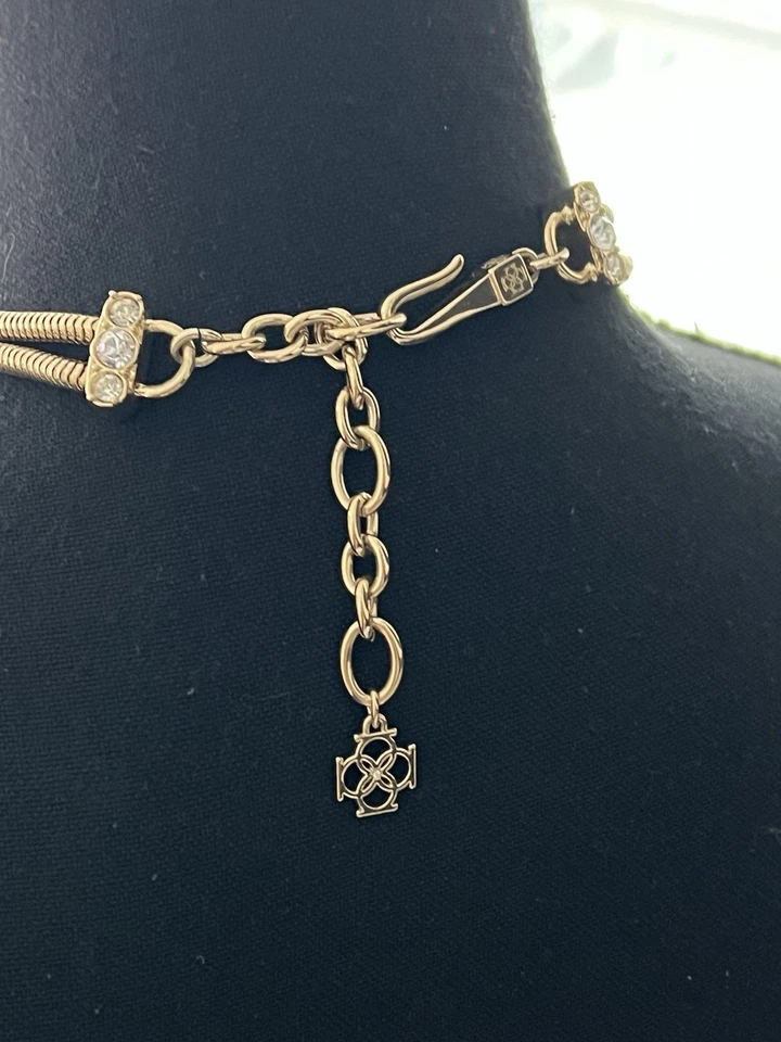 Collar Ann Taylor Doble Hilo Tono Dorado Color Ámbar Colgante Declaración Foto 3 de 4