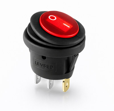LED Wippschalter 12V IP65 rund Ø20mm EIN/AUS rot beleuchtet 20A 3-polig