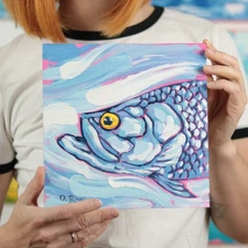 Original Tarpon Oil Painting Coastal Wall Art Sea Life Artwork Fish Gift Signed