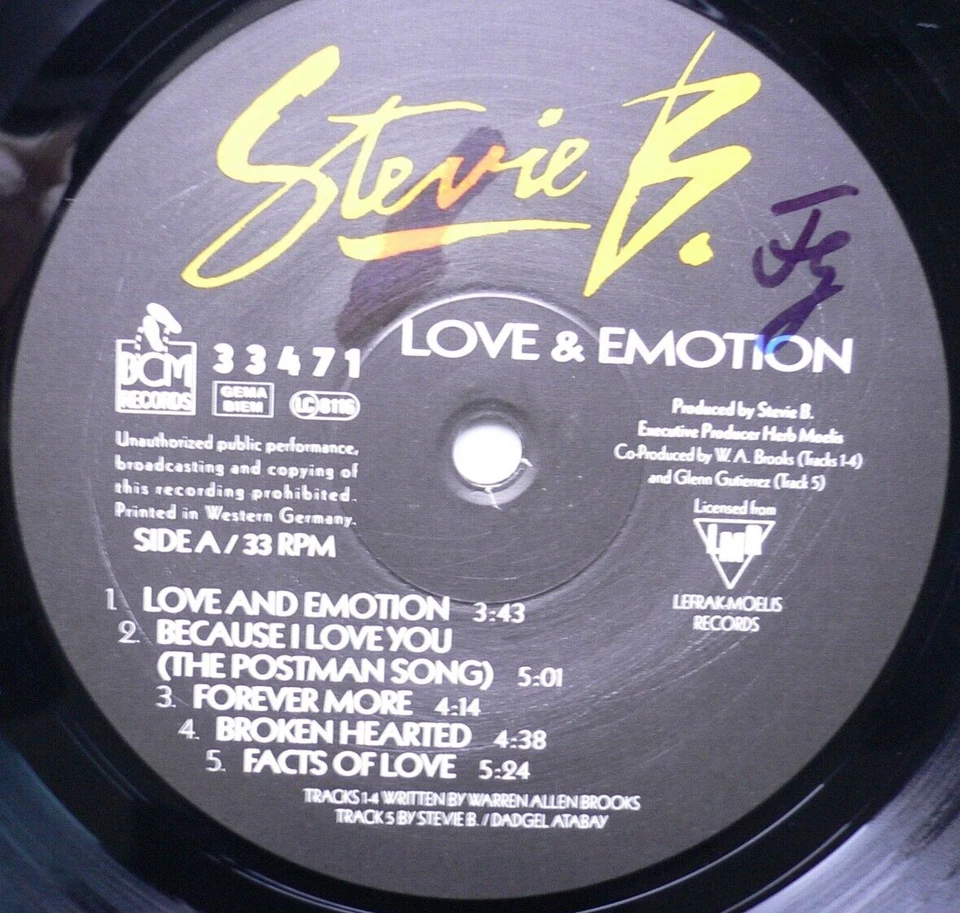 STEVIE B. - LOVE & EMOTION - LP ALBUM - GER 1990 - BCM 33471 - Bild 2 von 4