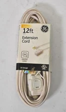 GE Indoor 12' Extension Cord 16 Gauge 3 Polarized Outlets White JAS51954