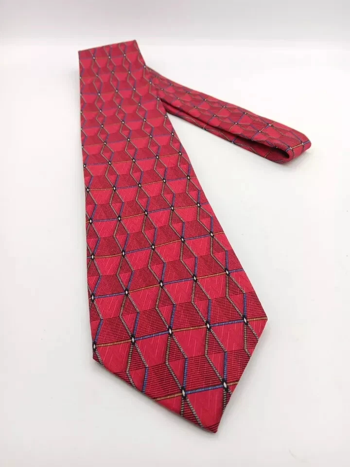 🇺🇸 Corbata de seda geométrica roja JZ Richards para hombre hecha a mano en EE. UU. 57x3,75 Foto 3 de 4
