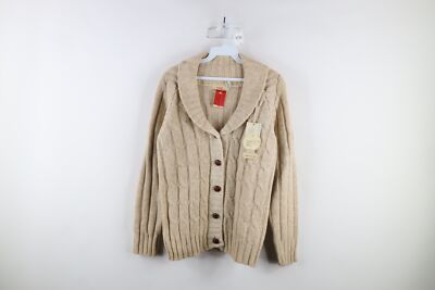 Deadstock Vtg 60s 70s Macys Womens Large Wool Cable Knit Cardigan Sweater Beige
