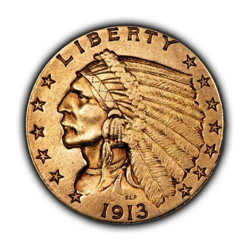 1913 G$2.50 Indian Head Gold Quarter Eagle - Some Luster - Attractive AU - G2716