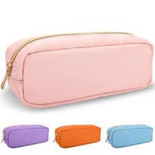 Nylon Small Makeup Bag Slim Pouch, Preppy Cute Makeup Brush Bag Pink Makeup B...