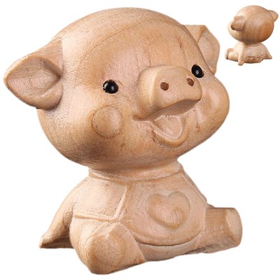  Haustier Weiden Schweine-Ornamente Mahagoni Holzstatue Kind Baby