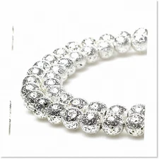 6mm Electroplate Silver Natural Volcanic Lava Stone Round Loose Stone Beads for