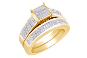 Authentic IGI Certified 3/8Ct Diamond Square Cluster Bridal Ring Gold Plated Band Set