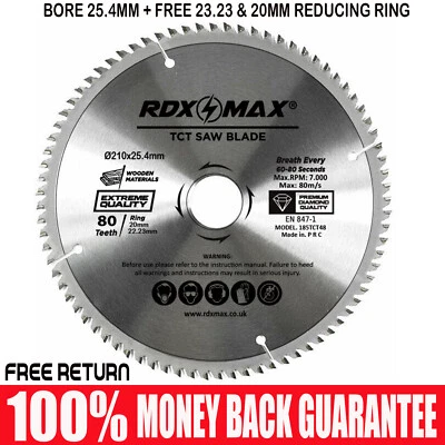 RDXMAX® TCT Circular Wood Blade 210mm x 80T fits Evolution Rage Saws 25.4mm Bore