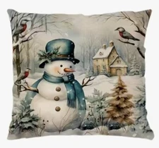 Vintage Snowman Winter Christmas Throw Pillow Cover Winter Holiday Home Decor