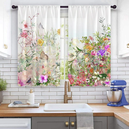 2X Rod Pocket Floral Blackout Valance Kitchen Waterproof Window Curtains Drapes - Picture 42 of 54