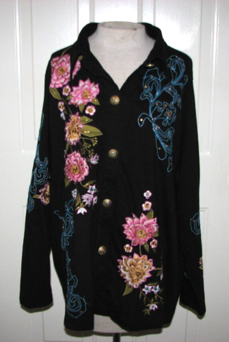 Indigo Moon Black Embroidered Appliques & Sequins Jacket / Blazer / Shirt - 1X