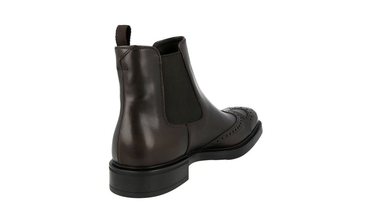 PRADA Leather Cap Toe Chelsea Boots Brogue Booties Brown NEW  display picture 2