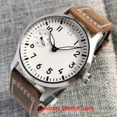 42mm Sapphire Glass Mechanical Men's Watch Asia 6497 Movement White Dial 