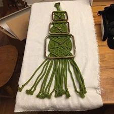 Vintage Macrame / Crochet Towel Holder / Wall Hanging Green Marked Marbella