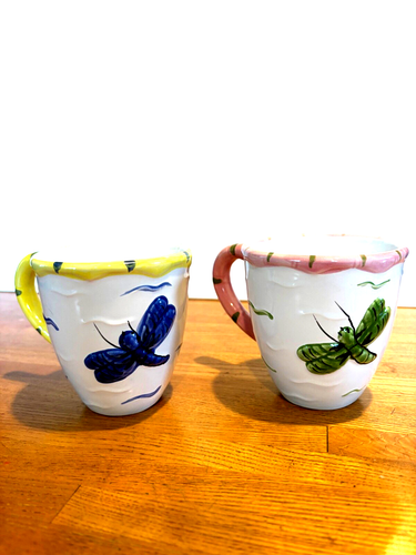 Two Mugs From The Essex Collection. Handmade In Portugal. 3D Dragonflies Design. - Picture 2 of 9