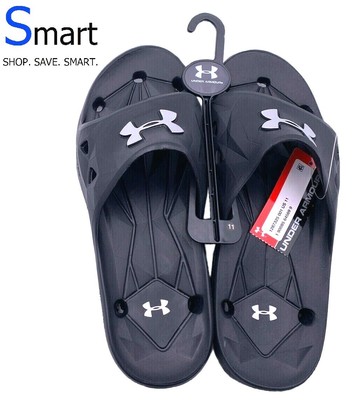NEW SIZE 14 MEN Under Armour UA Logo Shower Slides Sandals Beach Black Silver | eBay