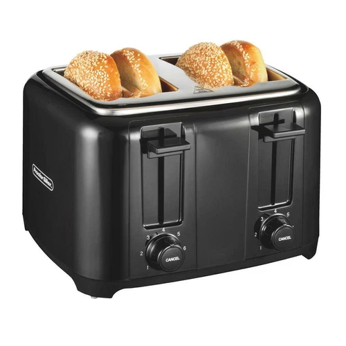 Proctor Silex 4-Slice Wide Slot Toaster - Black Auto Shut-Off Crumb Tray