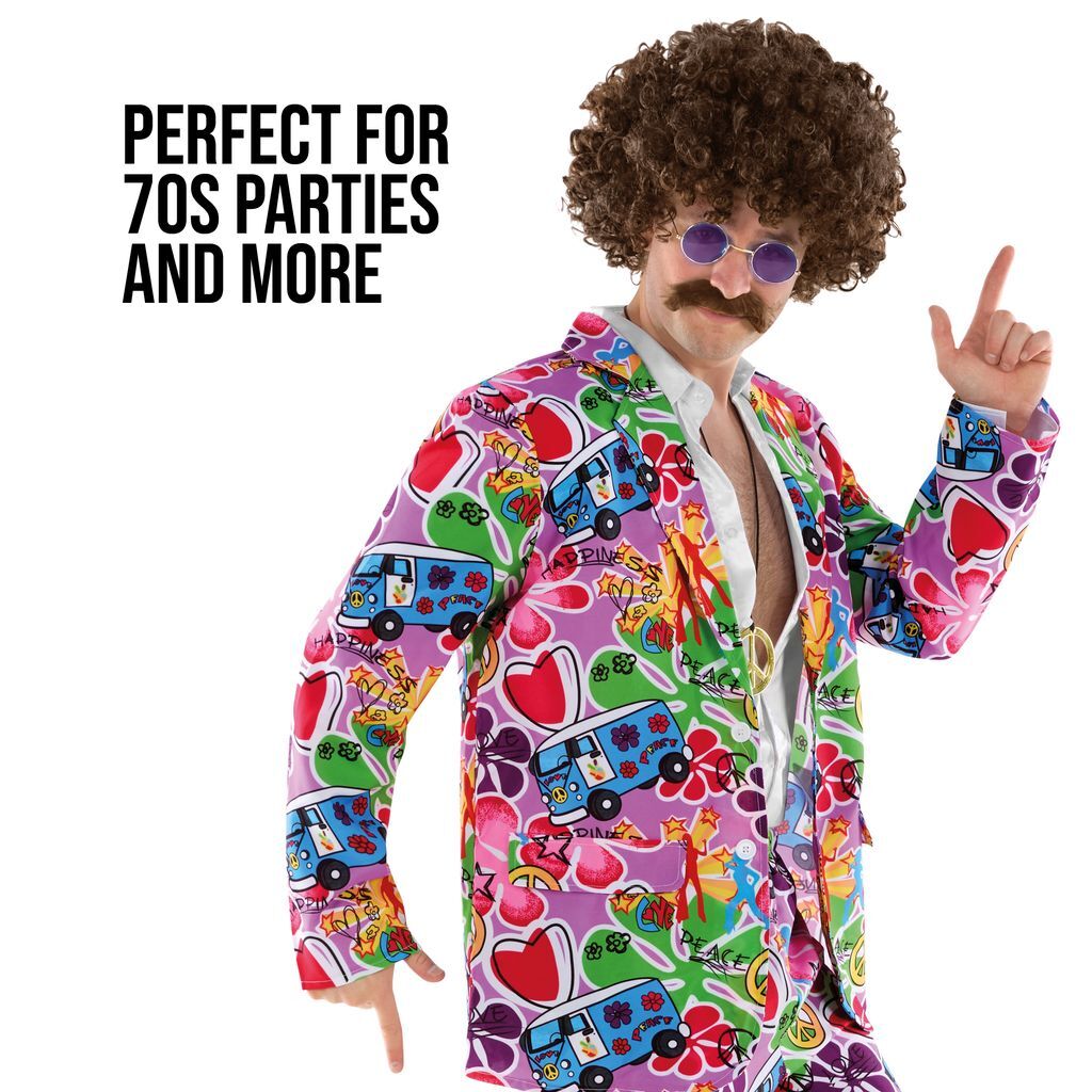 Men`s 1960s Campervan Suit Costume Adult Groovy Man Hippie Fancy