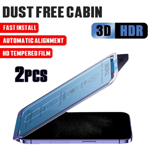 2xFor iPhone 16 15 14 13 12 Magic Auto Alignment Tempered Glass Screen Protector