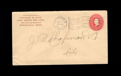 COAL R Rice Office & Yard Springfield MA 1900 Flag Cancel Cover 9r - 第 1/2 張圖片