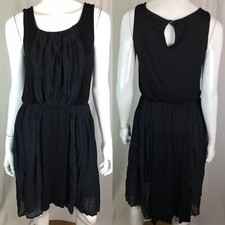 $158 Ella Moss Women's Medium Black Blue Pleated High Low Dress Anthropologie