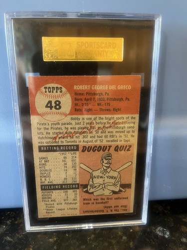 1953 Topps Baseball Bobby Del Greco #48 - SGC 4 GRADED 50 VERY GOOD/EXCELLENT - Picture 2 of 2