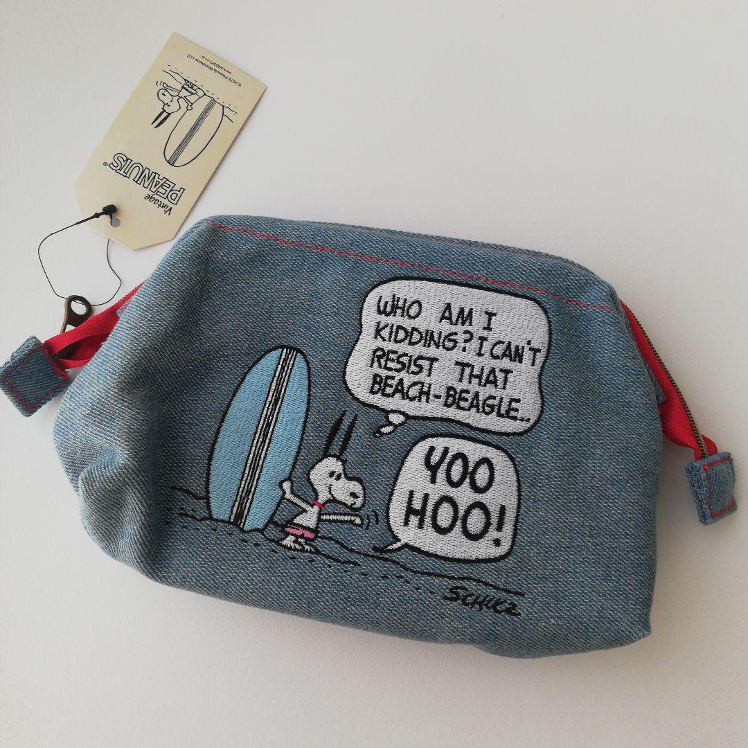 スヌーピー　デニム　サーフィン　サーファー　ポーチ　コスメポーチ　ペンポーチ Snoopy Denim Surfing Surfer Pouch Cosmetic Pen FedEx DHL