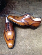 Handmade Men's Leather Oxfords New Two Tone Brown Full Brogue Dress Shoes-813