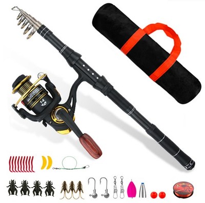 Telescopic Fishing Rod and Reel Combo Full Kit Carbon Fiber Rod Pole W/Line&Bag