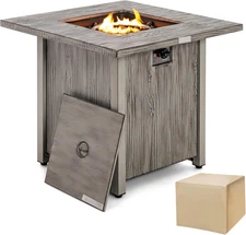 28-Inch Square Propane Fire Pit Table, 40,000 BTU, 2-in-1 with Lid, Lava Rocks