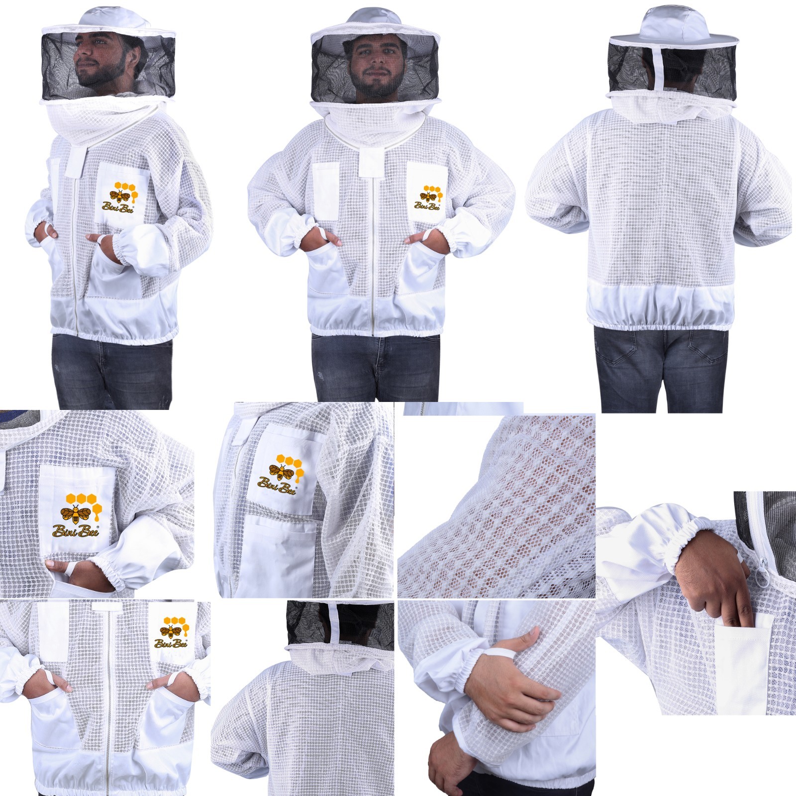 Beekeeping 3 Layer ventilated Jacket-Round veil USA-BINI BEES