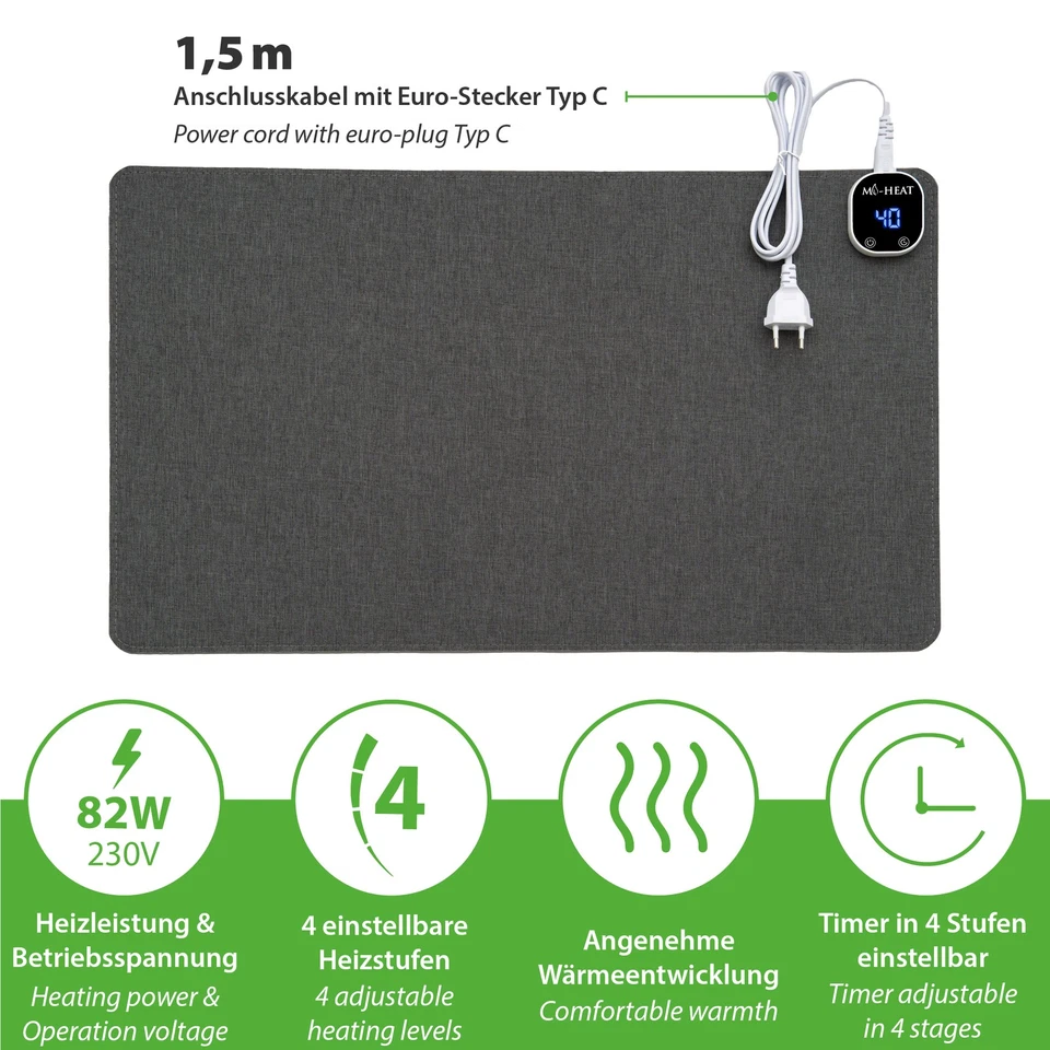 Schreibtischunterlage beheizte Tischmatte Schreibtischheizung Tischheizung 60x36 - Bild 2 von 4