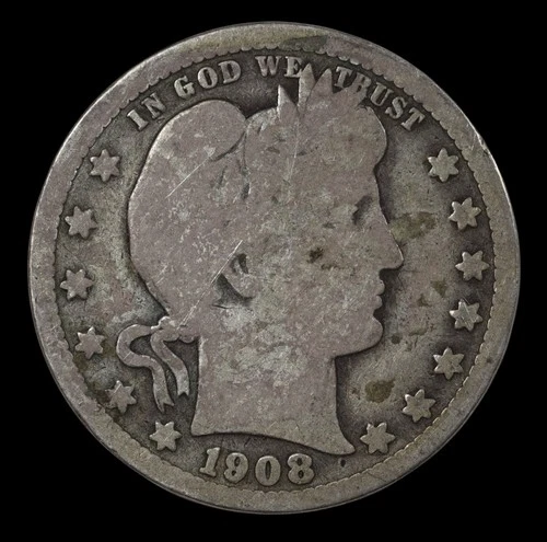 1908 P • Barber Quarter 25C - G/VG++ Circulated - 90% Silver USA *Old Coin!* #6