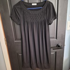 Calvin Klein Dress Womens Size 6 Black Cowl Neck Short Puff Sleeve Pleated