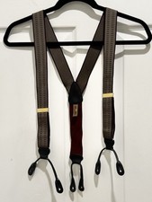 Trafalgar Suspenders Leather Button On Braces Tan Burgundy Elastic