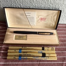 Cross Classic Black Metal Ballpoint Pen Gold Trim Blue Ink w/ Box Refills
