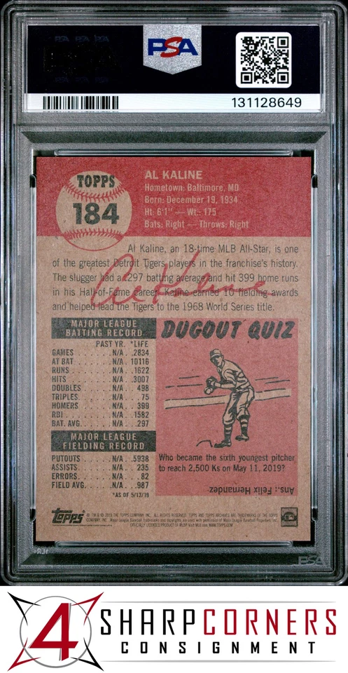 2019 TOPPS LIVING #184 AL KALINE HOF PSA 10 - Image 2 of 3
