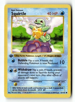 Pokemon Karte Squirtle 1. Edition LP Base Set (Schattenlos) 063/102
