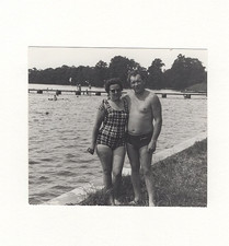 1950s  at Lakeside Swimming Area ? Vintage Black & White Snapshot, Summer C1219