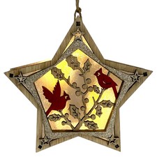 Cardinal Light up Ornament 3D Wood Holiday Christmas Tree Star, LED Timer