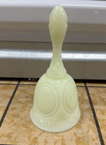Vintage Fenton Custard Uranium Vaseline Medallion Glass Bell Unpainted Glows