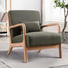 Mid century modern accent chair with wood frame, upholstered living ro