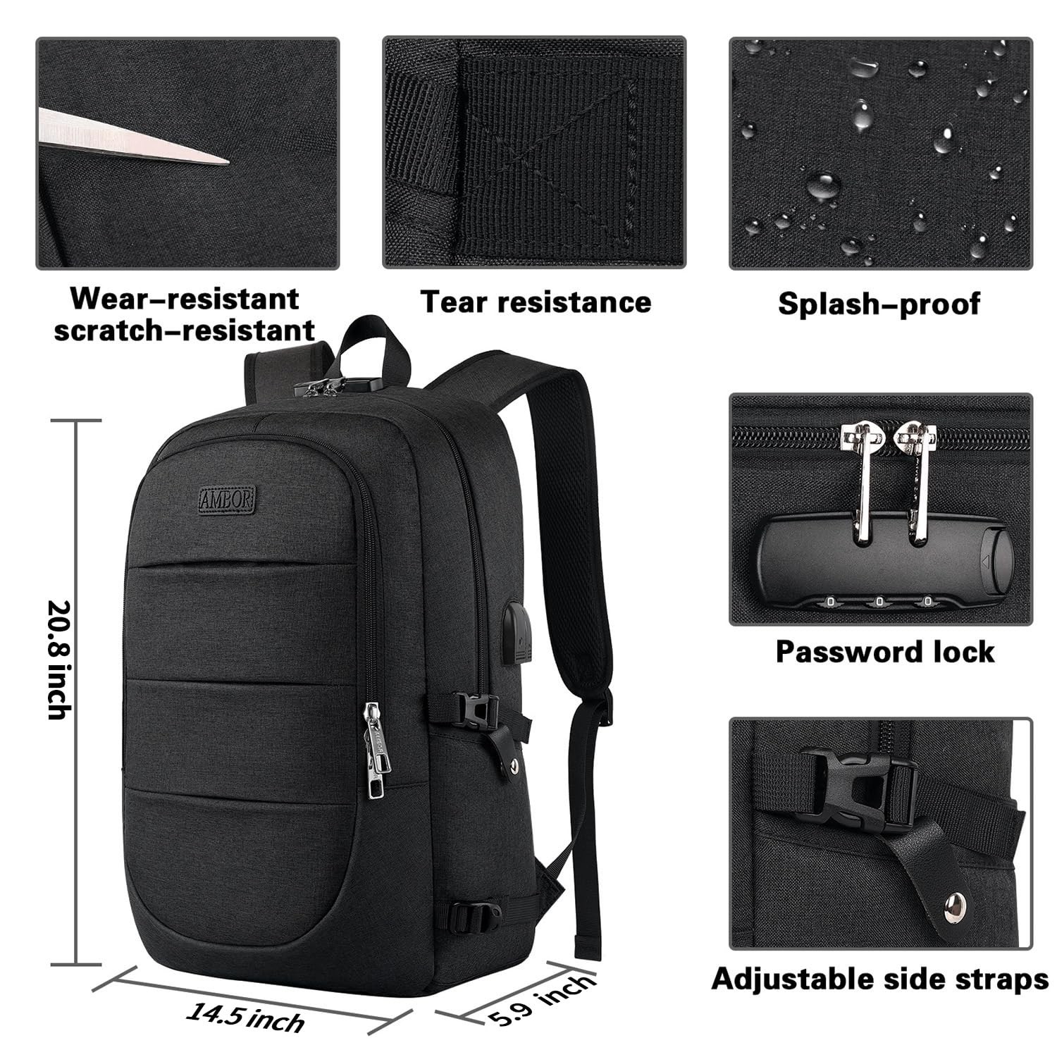AMBOR Travel Laptop Backpack,18.4 inch Anti Theft Business Laptop Carry on Ba...