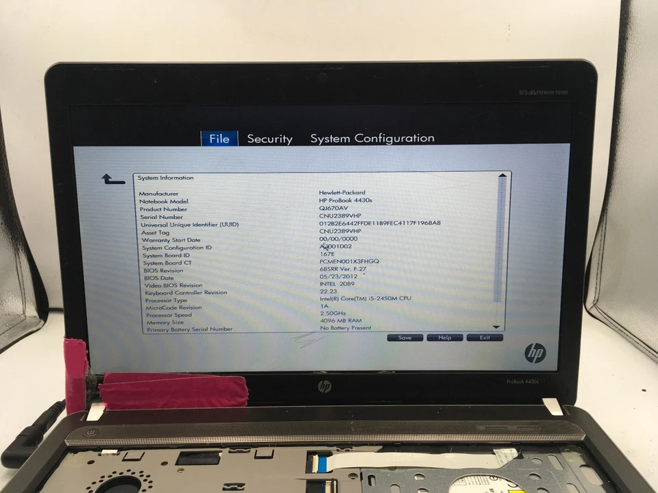 HP PROBOOK 4430S - BOOTS TO BIOS - INTEL I5 2450M - NO RAM - NO OS - READ - BB!! - Image 2 of 4