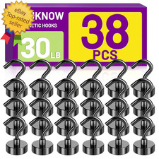 38Pack Heavy Duty Magnetic Hooks, 30LBS Powerful Black Metal Neodymium Magnets H