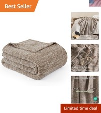 Taupe Melange Throw Blanket for Couch Bed Travel Camping, Reversible Super So...