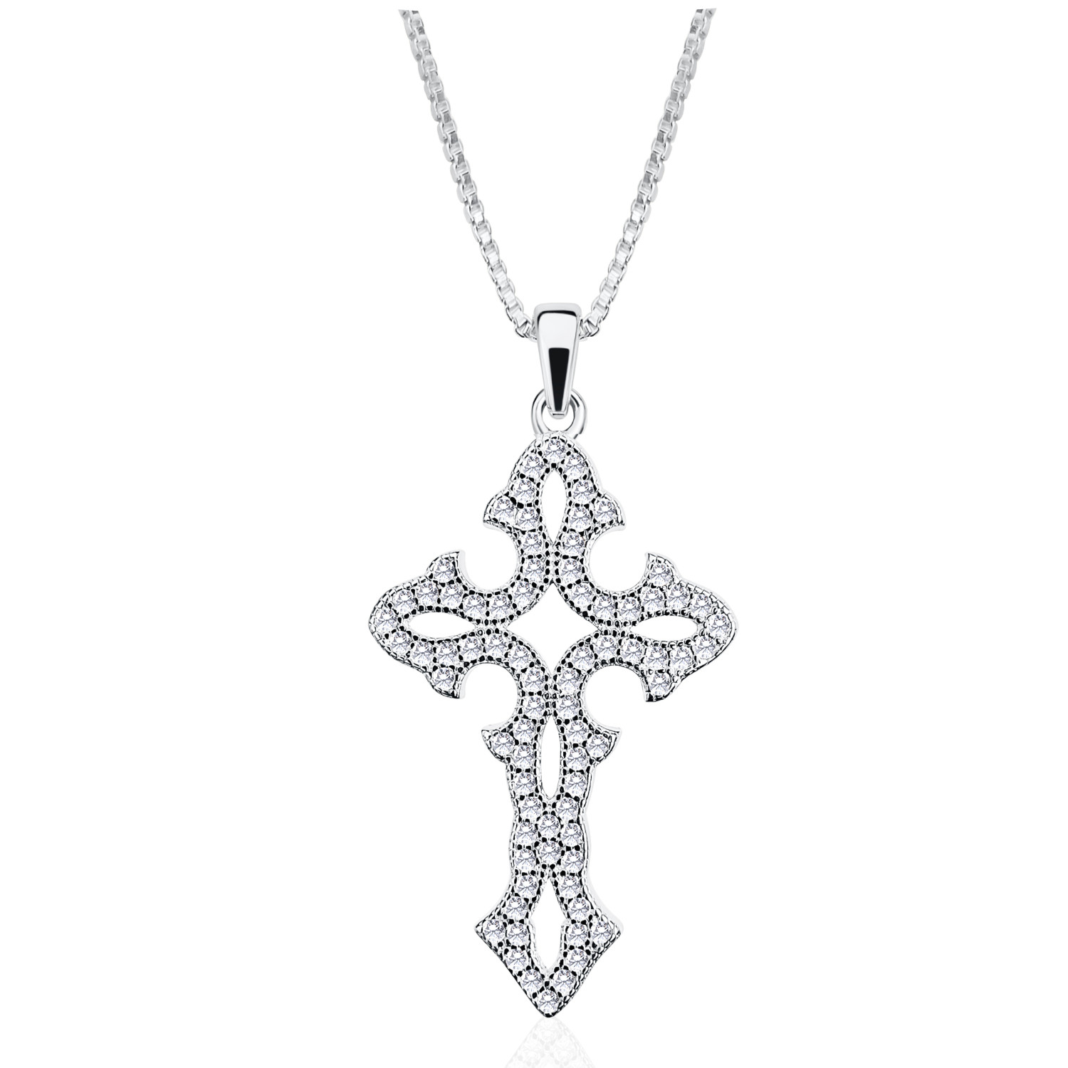 Collier Croix Brillante Argent Sterling 925 Finition Rhodiée Haute Joaillerie